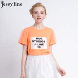 jessy line2016夏装新款 杰茜莱韩版百搭字母拼接短袖T恤 女上衣