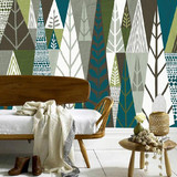 3D立体沙发卧室个性墙纸壁画 北欧清新森林抽象电视背景墙壁纸