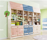 地中海实木书柜 储物柜收纳柜松木儿童玩具柜彩色书架简易书柜