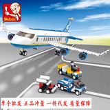 快乐小鲁班0366飞机空中巴士拼装乐高式积木智力模型儿童益智玩具