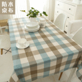 蓝色地中海书桌格子桌布棉麻布艺防水小清新餐桌布长方形茶几台布