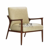 美式简约现代实木休闲椅 客厅沙发椅单人布艺椅子扶手椅 高端定制