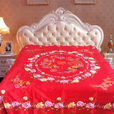 欧式中国风简约婚庆龙凤手工刺绣床单单件结婚大红色床盖床上用品