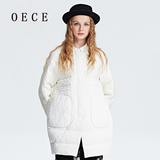 Oece2015冬装新款女装 提花百搭气质中长款修身羽绒服女