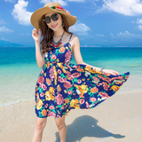 2016夏季新款度假女装雪纺连衣裙显瘦沙滩裙波西米亚大码吊带短裙