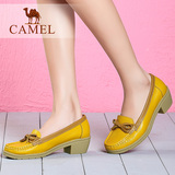 Camel骆驼女鞋 2016春季新款 甜美春鞋牛皮粗跟蝴蝶结中跟单鞋