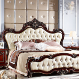 欧式全实木手工雕花深色1.8/2米双人床 美式奢华进口真皮卧室大床
