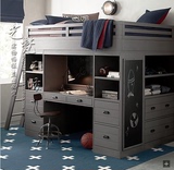 美式实木儿童床法式后现代组合多功能储蓄实木床带书柜卧室儿童床