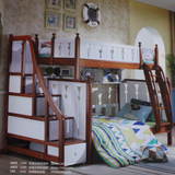 地中海儿童床子母床双层床高低床上下床爬梯踏步梯柜全实木海棠木