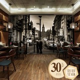 立体欧式复古英伦怀旧壁纸咖啡餐厅影视墙纸黑白建筑街景大型壁画