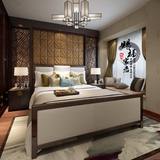 新中式现代布艺双人床新古典双人床水曲柳实木婚床卧室样板房家具