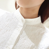 白衬衫女长袖2016秋装新款女装上衣复古绣花棉衬衣修身打底衫韩版