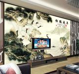 中式大型壁画酒店大堂前厅客厅电视背景墙纸壁纸山水松鹤延年
