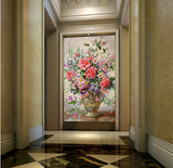 3D立体玄关背景墙纸走廊过道壁纸 欧式复古花朵壁画无缝整张壁画