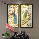 花鸟画油画新古典装饰画手绘新中式客厅餐厅连框挂画动物竖版孔雀