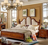 美式全实木床 简约真皮软包双人床 欧式床 1.8米婚床卧室家具组合