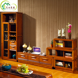 中式实木电视柜 橡木地柜酒柜组合小户型客厅影视柜组合墙储物柜
