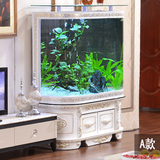 欧式生态鱼缸水族箱1 1.2 1.5米双圆形靠墙鞋柜底过滤超白玻璃