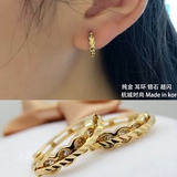 韩国正品代购进口纯14K黄金耳环耳扣 菱形面圆形锆石 纯金黄金