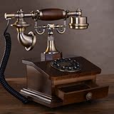 ANSEL实木仿古老式电话机欧式田园复古家用座机办公固话电话时尚