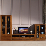 全实木电视柜组合榆木客厅家具酒柜新中式电视柜地柜储物柜胡桃木