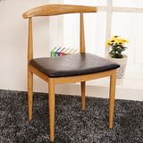 欧式现代铁艺牛角椅办公椅主题餐厅椅仿木纹皮垫靠背椅子
