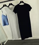 韩国代购2016夏季新款纯色百搭学院风背后开叉中长款棉短袖T恤女