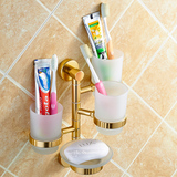 太空铝实心牙刷架加厚活动毛巾架金色浴室架浴室置物架漱口杯