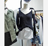 2016韩国东大门代购夏季女装新款露肩系带蝴蝶结长袖长款针织衫