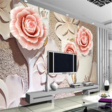 墙纸墙布3d玫瑰电视背景墙纸壁纸现代简约立体高清大型壁画无纺布