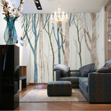 北欧宜家大型壁画客厅卧室沙发电视背景墙墙纸手绘树林木板壁纸