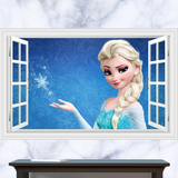 3D立体窗户 冰雪奇缘Elsa艾莎公主魔法 客厅儿童房墙贴纸壁画壁纸