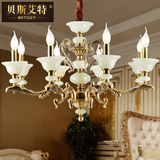 天然云石 高端奢华 欧式全铜吊灯 美式铜灯复古餐厅卧室客厅灯具