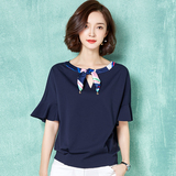 夏季韩版大码喇叭袖雪纺衫收腰显瘦短袖蝙蝠衫韩版女式半袖上衣