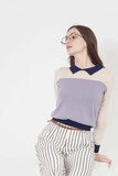 miss patina英国官网正品代购 2016春夏新款拼色杏紫长袖针织上衣