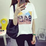 短袖T恤女2016夏装新款韩版显瘦宽松大码BABY字母印花白色t恤上衣