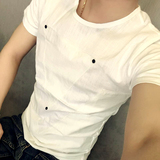 夏季男装修身亚麻T恤中国风男士短袖白色棉麻休闲体桖大码打底衫