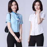 夏季女士白色短袖衬衫韩版修身ol职业女装大码韩范衬衣学院风学生