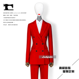 2016新款手工定制红色韩版双排扣小西服女士西装套装职场干练通勤