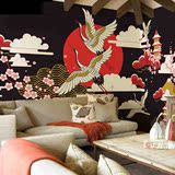 日系主题餐厅包厢壁纸浮世绘仙鹤壁画韩国厢房日本寿司料理店墙纸