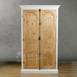 美式新款整装法式实木家具复古做旧雕刻象牙白双开门原木色衣柜橱