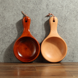 天然榉木日式大号实木碗手柄沙拉碗木质水果碗泡菜碗创意家用餐具