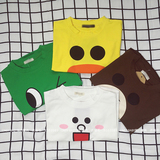 韩国潮牌16秋季新款男女童纯棉T恤卡通印花布朗熊可妮兔宽松长袖