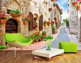 欧式田园小镇街道风景墙纸3D地中海大型壁画卧室客厅沙发墙纸壁纸