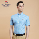 保罗 男士短袖衬衫夏季纯棉商务修身大码休闲格子半袖 衬衣