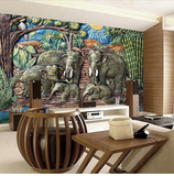 泰式东南亚风情墙纸 印度餐厅主题房背景墙壁纸 工装大型壁画大象