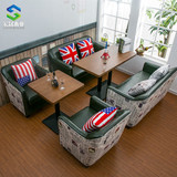 美式乡村 咖啡厅沙发茶几复古卡座沙发桌椅组合 西餐厅沙发餐桌