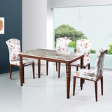 欧式餐桌椅组合简约现代铁管大理石餐桌家用餐台转印木纹小户型桌