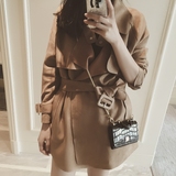 2016春韩版新款麂皮风衣女中长款春季外套宽松长袖气质显瘦WT9007