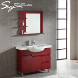 卡帝维卫浴一体陶瓷盆欧式浴室柜组合橡木落地浴柜洗脸盆柜红色柜
